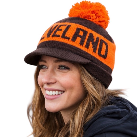 Vintage Cleveland Browns Knit Beret Billed Beanie Cap Hat main image 8
